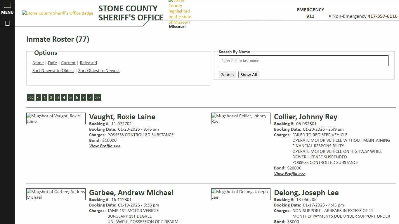 Inmate Roster - Page 2 Current Inmates Booking Date Descending - Stone County Sheriff MO
