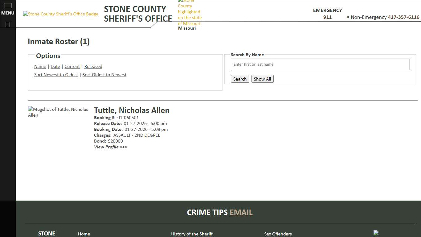 Inmate Roster - Released Inmates Booking Date Descending - Stone County Sheriff MO