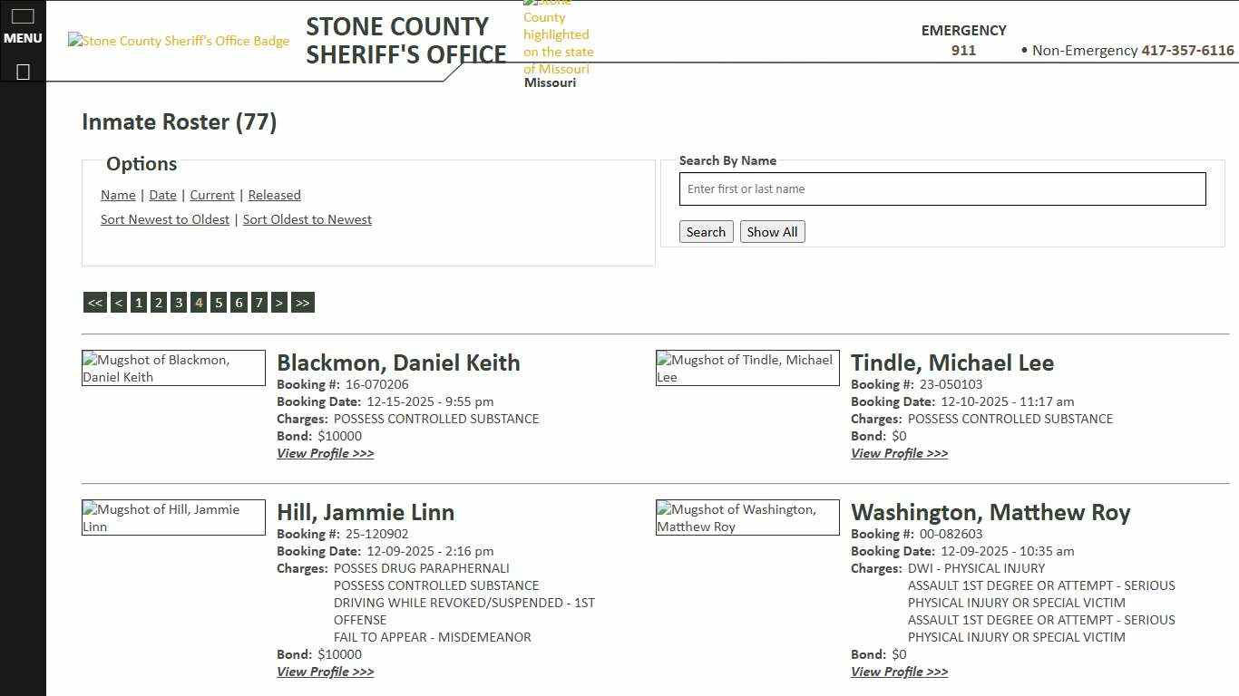 Inmate Roster - Page 4 Current Inmates Booking Date Descending - Stone County Sheriff MO