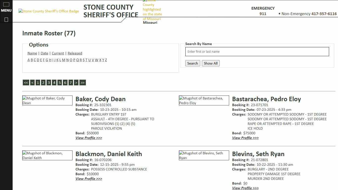 Inmate Roster - Current Inmates - Stone County Sheriff MO