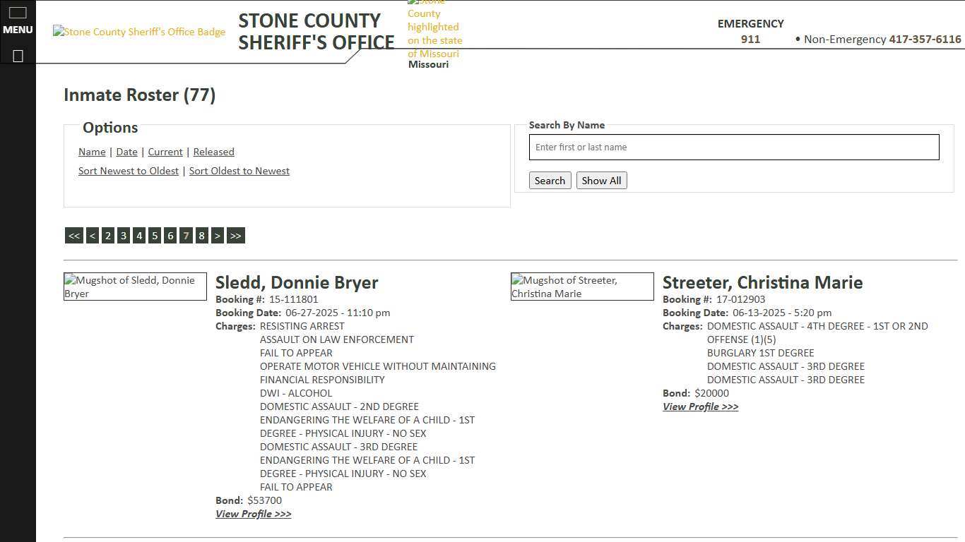 Inmate Roster - Page 7 Current Inmates Booking Date Descending - Stone County Sheriff MO